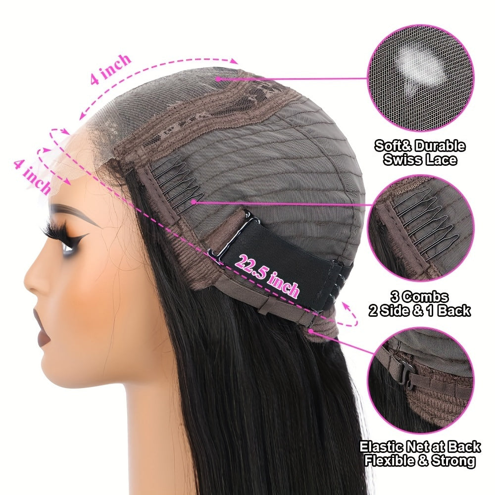 180% Density Deep Wave Lace Front Wig - 4x4 Transparent Closure, Human Hair, Natural Black Color, Wet and Wavy Look with Baby Hair for Women, Versatile Hair Wig | Voluminous Hairstyle | Full Luxurious Wig