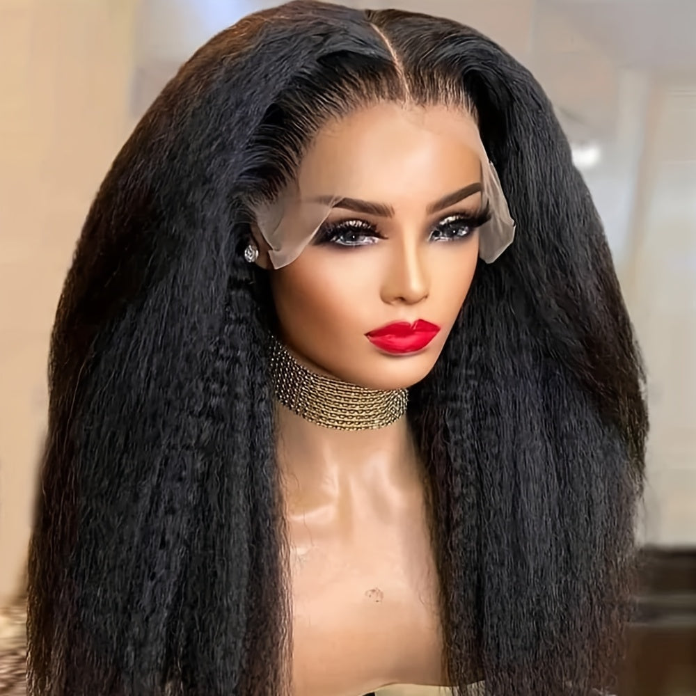 Hair Sophisticated Yaki Straight Glueless Lace Front Wig – 13x4 HD Lace, 200% Density Human Hair Wig for Women, Pre-Plucked & Ready-to-Wear, Beginner-Friendly Natural Look