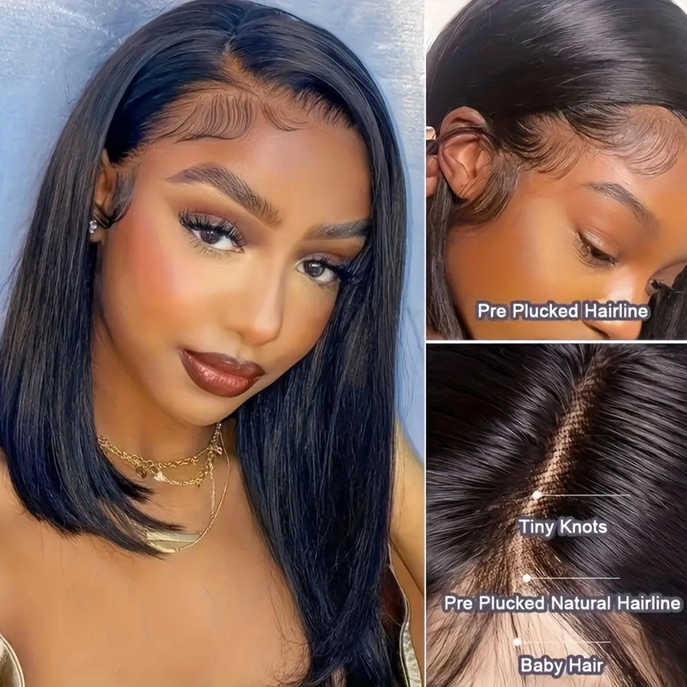 Hair Sophisticated 250% Density Bob Wig โ 13x4 HD Lace Front, Brazilian Remy Human Hair, Pre-Plucked with Baby Hair, Natural Black, Glueless & Invisible Lace Frontal Wig for Women