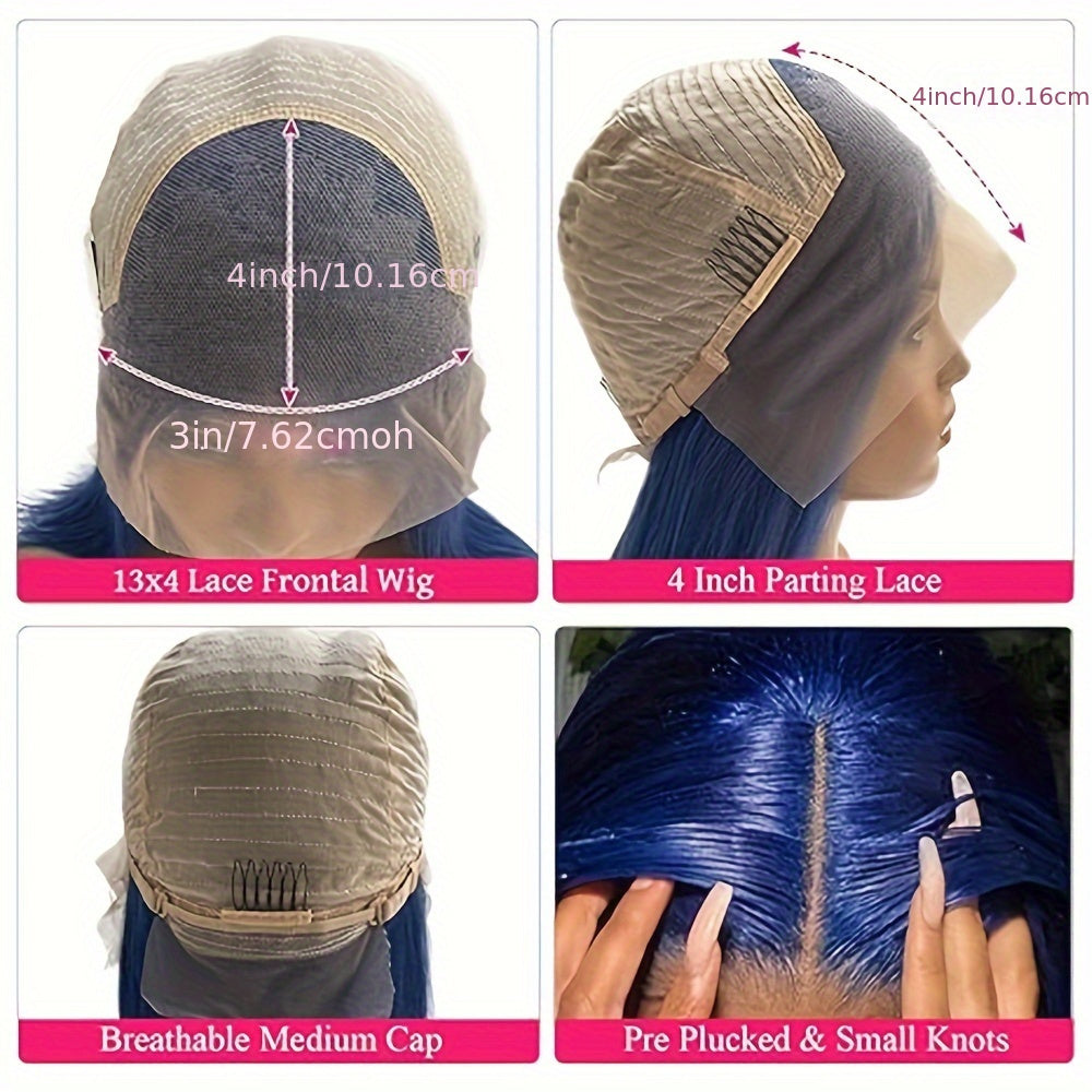 Hair Sophisticated Blue Ombré Bob Wig – 13x4 HD Lace Front Human Hair Wig, Dark to Light Blue Gradient, 180% Density, Straight Cut, Pre-Plucked Hairline, 10-16 Inch