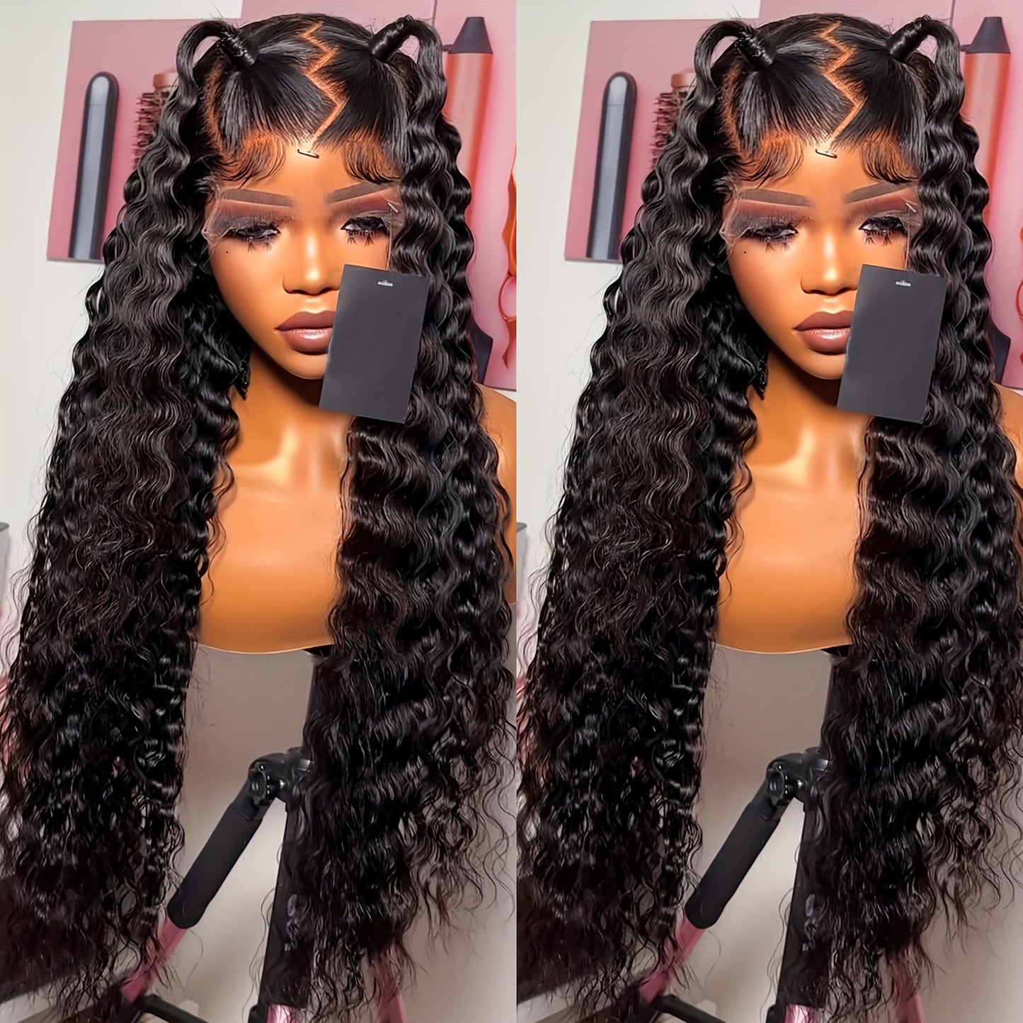200% Density Bye Bye Knots13x4 Deep Wave Lace Front Wigs 13*4 HD Transparent Deep Wave Hair Glueless Curly Wigs For Women (26/32inch) 13x4 Curly Wave With Full Edges Baby Hair Black Long Water Wave Pre Plucked Lace Front Wig