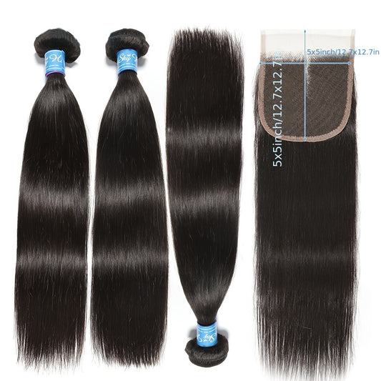 Hair Sophisticated™ – Sleek Luxe 3-Bundle Set with 5x5 Lace Closure