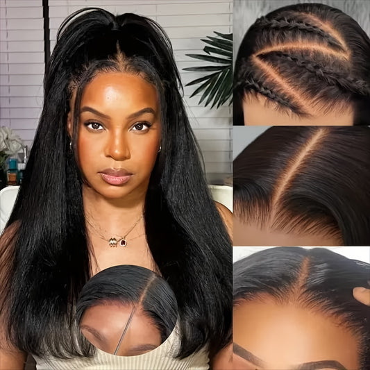 Hair Sophisticated Yaki Straight Glueless Lace Front Wig – 13x4 HD Lace, 200% Density Human Hair Wig for Women, Pre-Plucked & Ready-to-Wear, Beginner-Friendly Natural Look