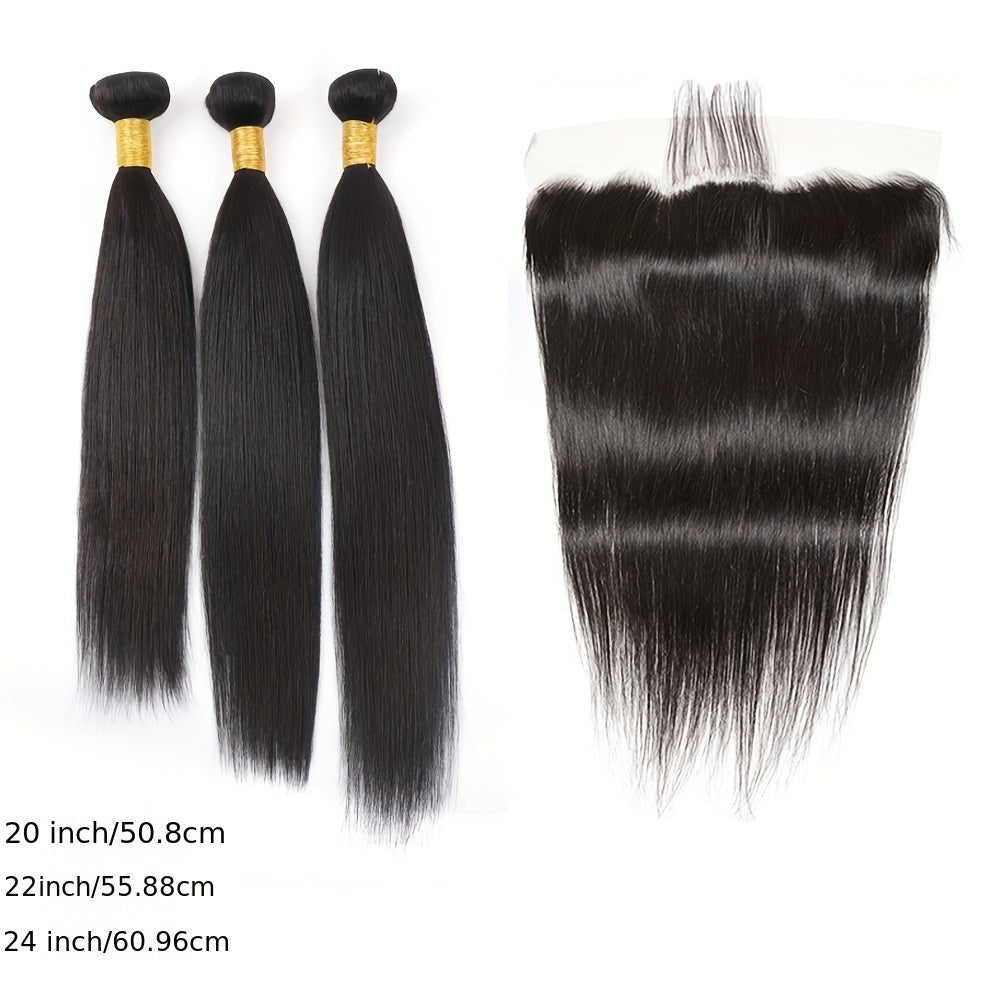 Hair Sophisticated™ – Sleek Crown Set Brazilian Straight Bundles + 13x4 HD Lace Frontal | 100% Virgin Hair | Unprocessed