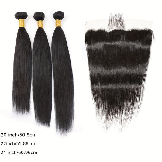 Hair Sophisticated™ – Sleek Crown Set Brazilian Straight Bundles + 13x4 HD Lace Frontal | 100% Virgin Hair | Unprocessed