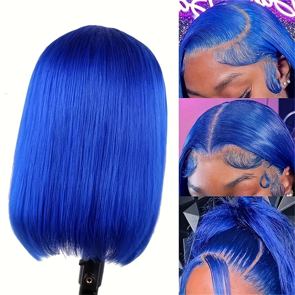 Hair Sophisticated Blue Ombré Bob Wig – 13x4 HD Lace Front Human Hair Wig, Dark to Light Blue Gradient, 180% Density, Straight Cut, Pre-Plucked Hairline, 10-16 Inch