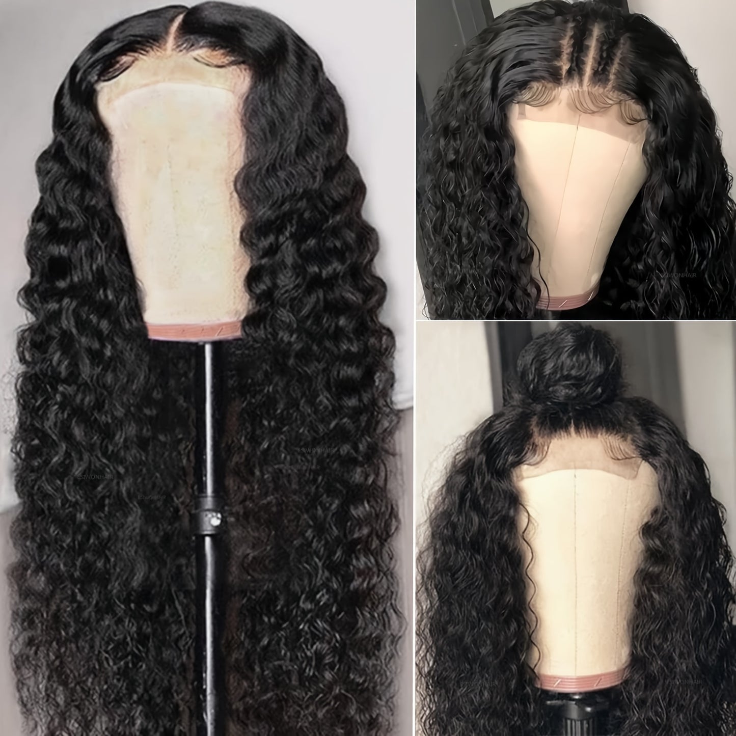 180% Density Deep Wave Lace Front Wig - 4x4 Transparent Closure, Human Hair, Natural Black Color, Wet and Wavy Look with Baby Hair for Women, Versatile Hair Wig | Voluminous Hairstyle | Full Luxurious Wig