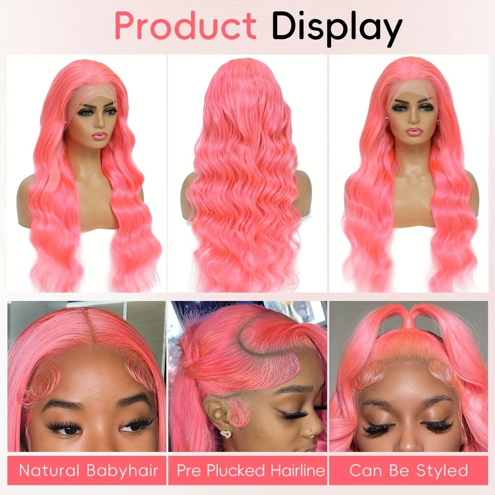 Hair Sophisticated Pink Body Wave Lace Front Wig – 13x4 HD Transparent Lace, 100% Human Hair, Pre-Plucked Hairline, Glueless, 180% Density for Women