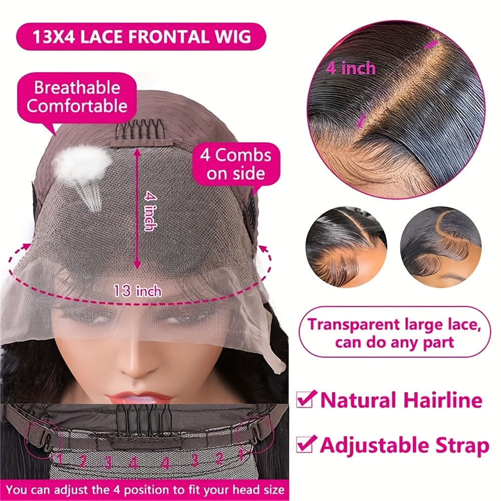 Hair Sophisticated 250% Density Straight Glueless Lace Front Wig – 13x4 HD Transparent Brazilian Virgin Human Hair, Pre-Plucked with Baby Hair, Natural Black Wig for Women