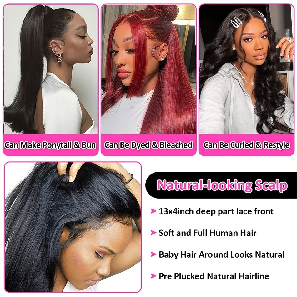Hair Sophisticated 250% Density Straight Glueless Lace Front Wig – 13x4 HD Transparent Brazilian Virgin Human Hair, Pre-Plucked with Baby Hair, Natural Black Wig for Women
