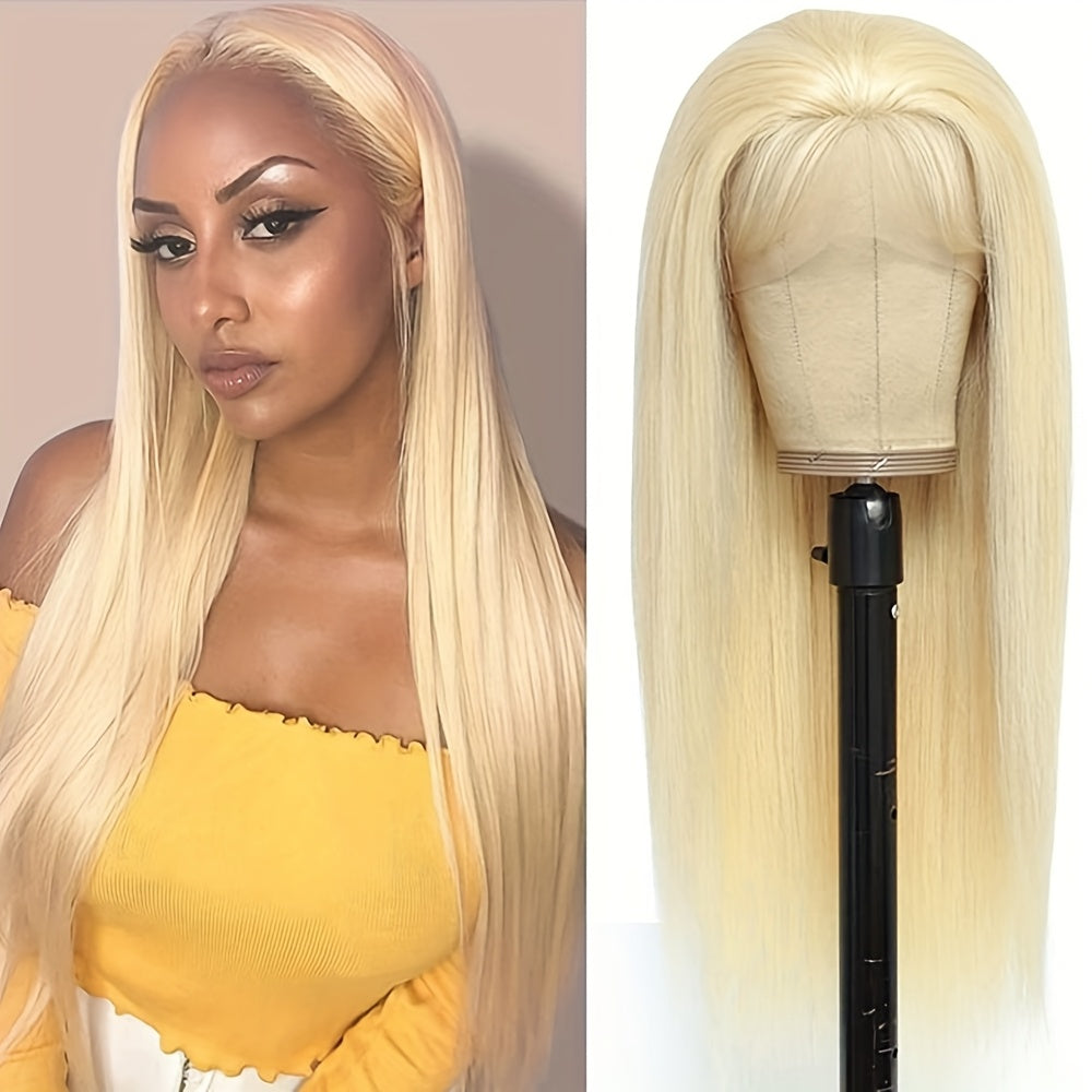 Hair Sophisticated 32" 613 Blonde Straight Lace Front Wig – 13x4 HD Transparent Brazilian Virgin Human Hair, 200% Density, Pre-Plucked with Baby Hair, Free Part Design