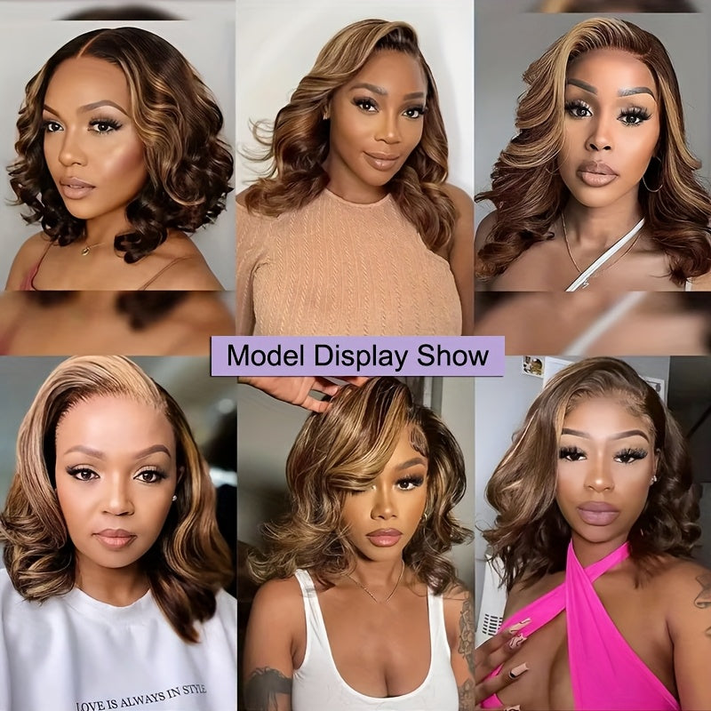 Hair Sophisticated Blonde Highlighted Body Wave Bob Wig ā 13x4 HD Lace Front, 250% Density Human Hair Wig for Women, Pre-Plucked with Baby Hair, Bleached Knots, Natural Hairline | Spring New Arrival