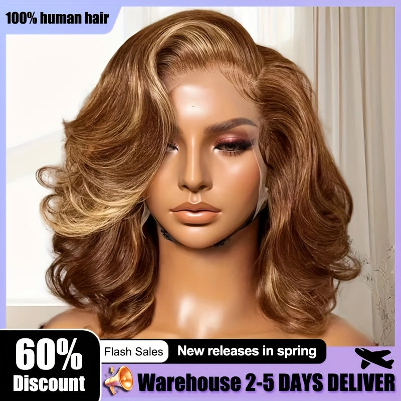 Hair Sophisticated Blonde Highlighted Body Wave Bob Wig ā 13x4 HD Lace Front, 250% Density Human Hair Wig for Women, Pre-Plucked with Baby Hair, Bleached Knots, Natural Hairline | Spring New Arrival