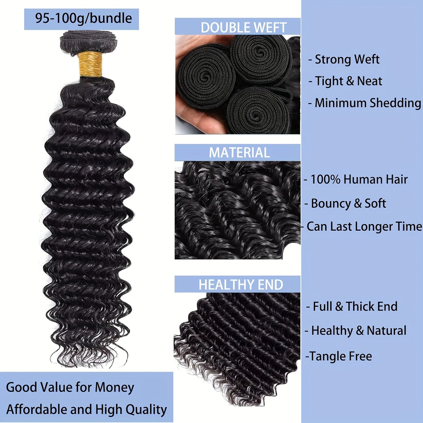 Hair Sophisticated™ – Ocean Wave Bundle Set 4 Bundles Deep Wave Virgin Brazilian Human Hair | 12A Grade | Wet & Wavy Perfection