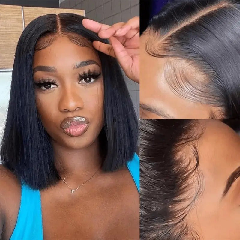 Hair Sophisticated Elegant Straight Bob Wig – 13x4 HD Transparent Lace Front, Glueless Brazilian Human Hair, 200% Density, Pre-Plucked Short Wig with Baby Hair