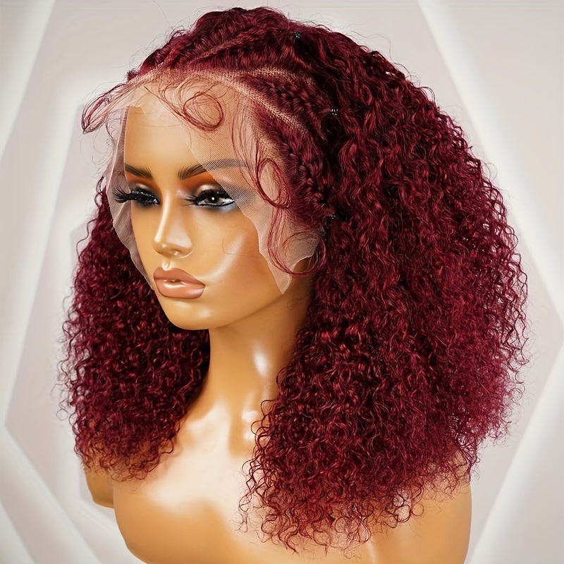 Alipearl Hair 13x4 Lace Front Braided Wig - Half-Cornrows Half-Deep Curly Human Hair, 180% Density, Natural Black with Twisted Braiding Design, Elegant Style for Women
