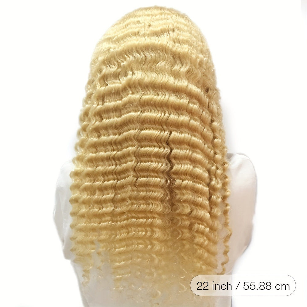 Hair Sophisticated 613 Blonde Deep Wave Lace Front Wig – 13x4 HD Transparent Human Hair Wig, Pre-Plucked with Baby Hair, 180% Density, 20-24 Inches, Natural Look for Women