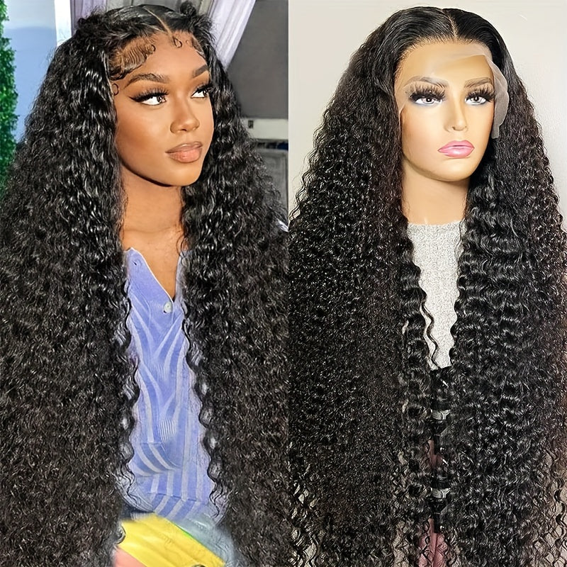 13*4 Water Wave Lace Front Glueless Human Hair Wig For Women - 200% Density, HD Deep Curly Frontal Wig - Wet And Wavy Ready To Wear