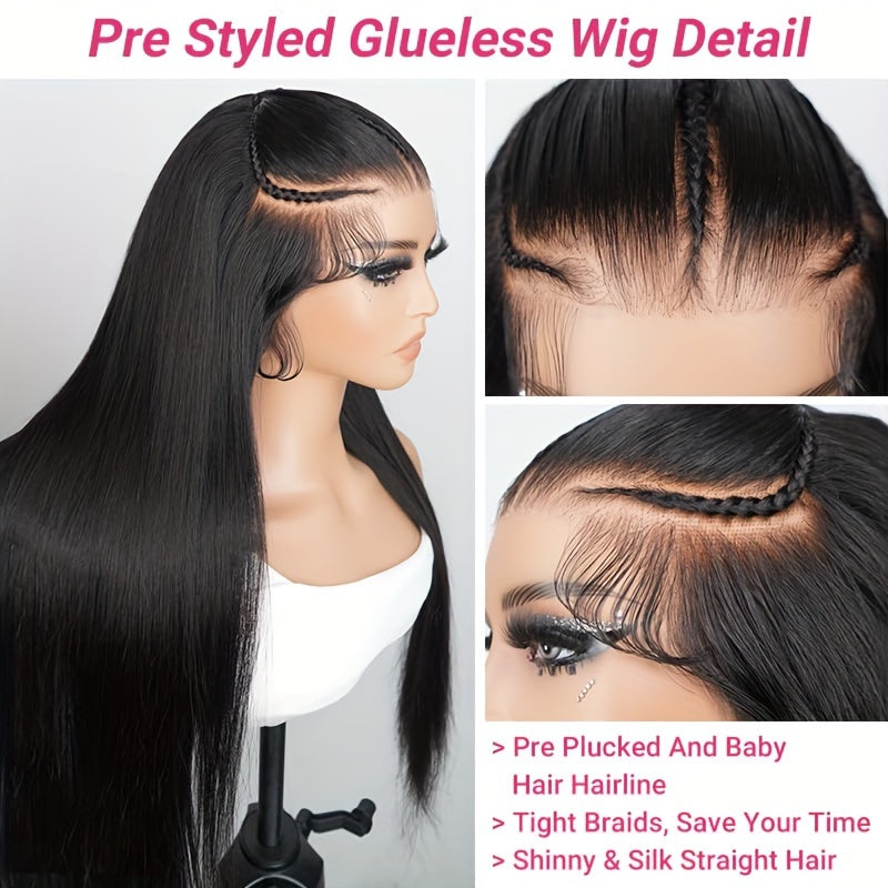 Hair Sophisticated Pre-Braided Wear & Go Wig – 13x4 HD Transparent Lace Front Human Hair Wig, Straight, Glueless, Pre-Cut, Pre-Styled, 180% Density