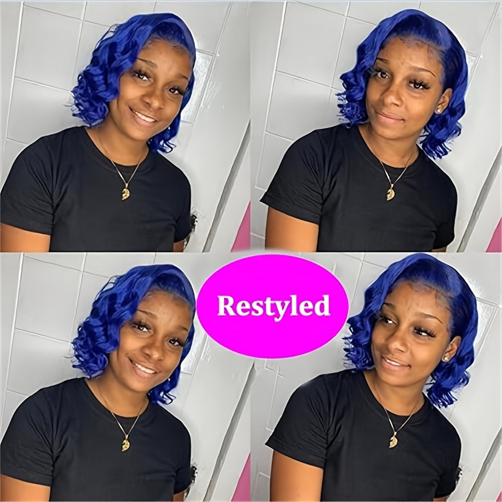 Hair Sophisticated Blue Ombré Bob Wig – 13x4 HD Lace Front Human Hair Wig, Dark to Light Blue Gradient, 180% Density, Straight Cut, Pre-Plucked Hairline, 10-16 Inch