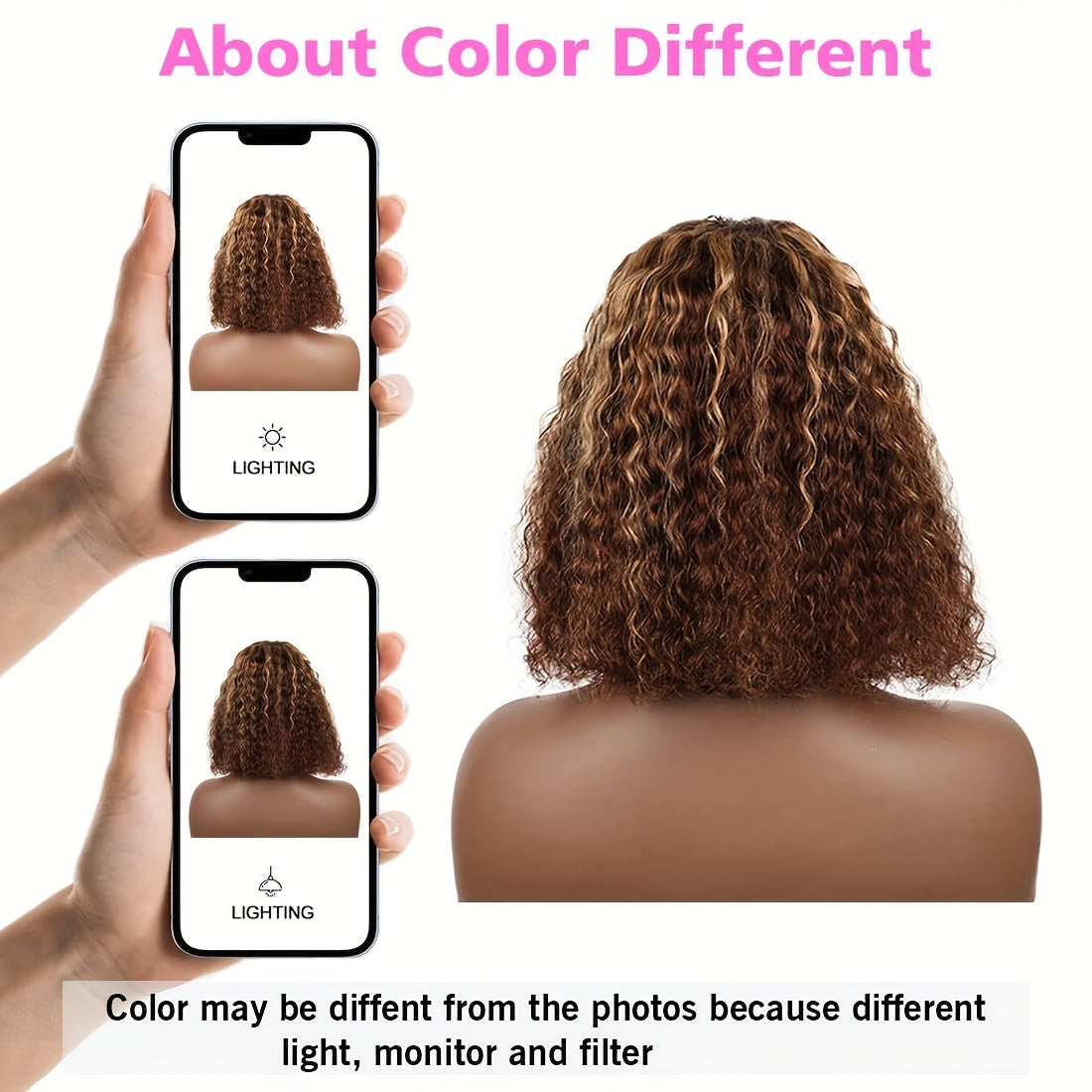 Natural Look For Women, Short Bob Honey Blonde Ombre Curly Lace Front Wig - 13x4 HD Human Hair, Pre-Plucked With Baby Hair, 250% Density Water Wave, Highlighted Gradient Color Transition, Hair Wig Perfect For Beginners