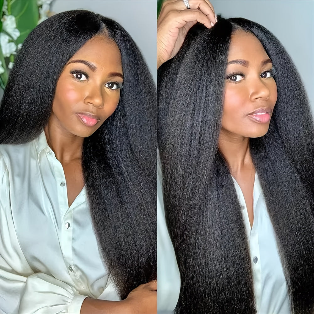Hair Sophisticated Yaki Straight Glueless Lace Front Wig – 13x4 HD Lace, 200% Density Human Hair Wig for Women, Pre-Plucked & Ready-to-Wear, Beginner-Friendly Natural Look