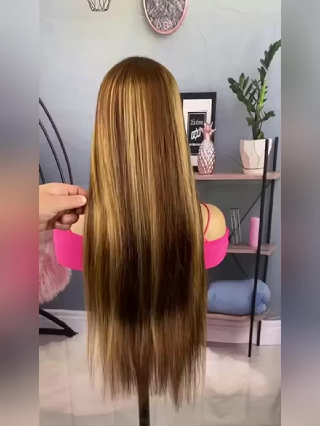 Hair Sophisticated P4/27 Highlight Straight Wig โ 13x4 HD Transparent Lace Front, Brazilian Human Hair, 180% Density, Pre-Plucked Natural Hairline