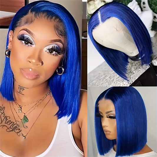 Hair Sophisticated Blue Ombré Bob Wig – 13x4 HD Lace Front Human Hair Wig, Dark to Light Blue Gradient, 180% Density, Straight Cut, Pre-Plucked Hairline, 10-16 Inch