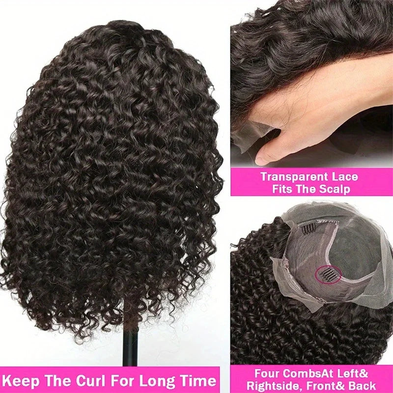 200% Density Curly Short Bob Wig Deep Wave Human Hair Bob Wigs 13x4 Lace Frontal 4x4 Lace Closure Wig Deep Curly Short Bob Wigs
