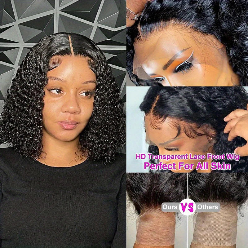 200% Density Curly Short Bob Wig Deep Wave Human Hair Bob Wigs 13x4 Lace Frontal 4x4 Lace Closure Wig Deep Curly Short Bob Wigs