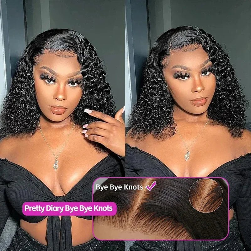 200% Density Curly Short Bob Wig Deep Wave Human Hair Bob Wigs 13x4 Lace Frontal 4x4 Lace Closure Wig Deep Curly Short Bob Wigs
