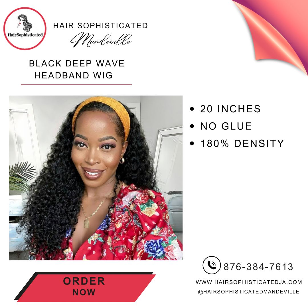Black deep wave headband wig