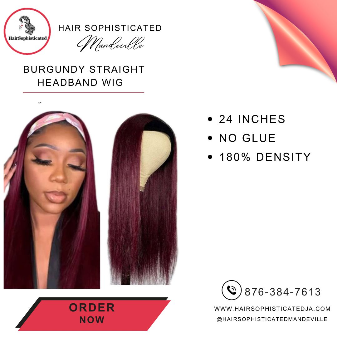 Burgundy straight headband wig