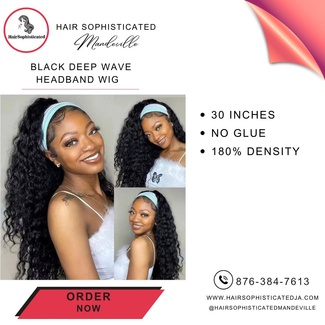 Black deep wave headband wig