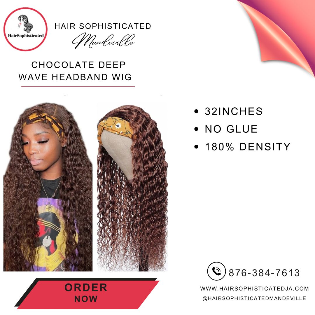 Chocolate deep wave headband wig