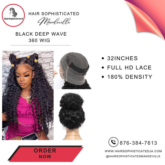 Black deep wave 360 wig