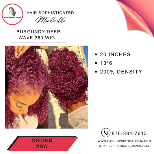 Burgundy deep wave 360 wig