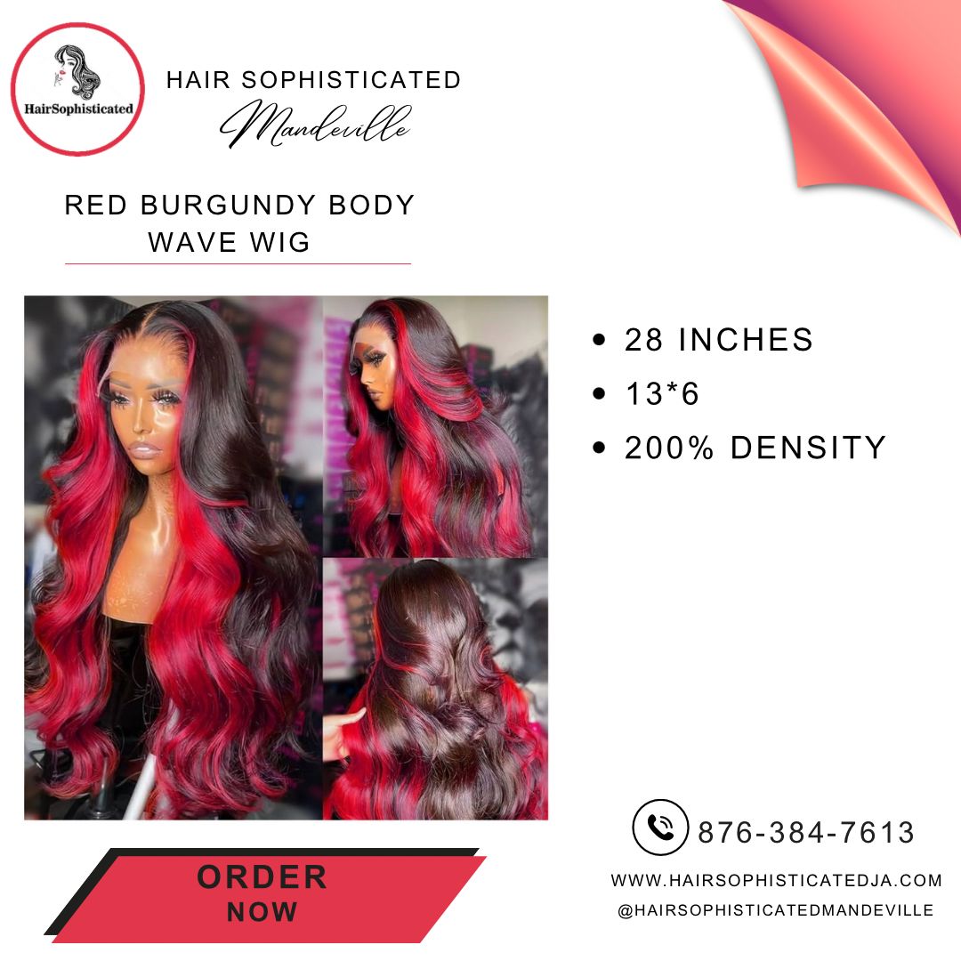 Red burgundy body wave wig