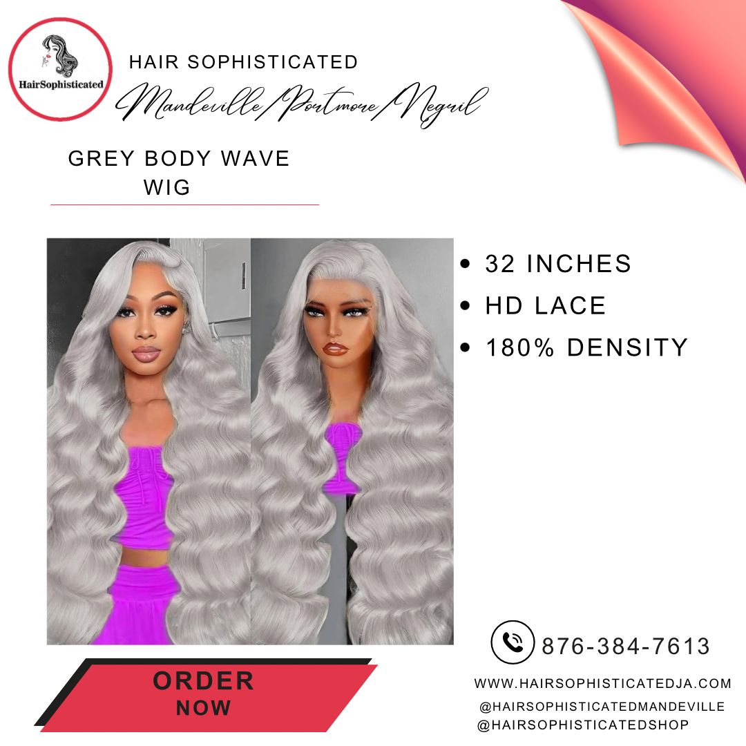 Grey body wave wig