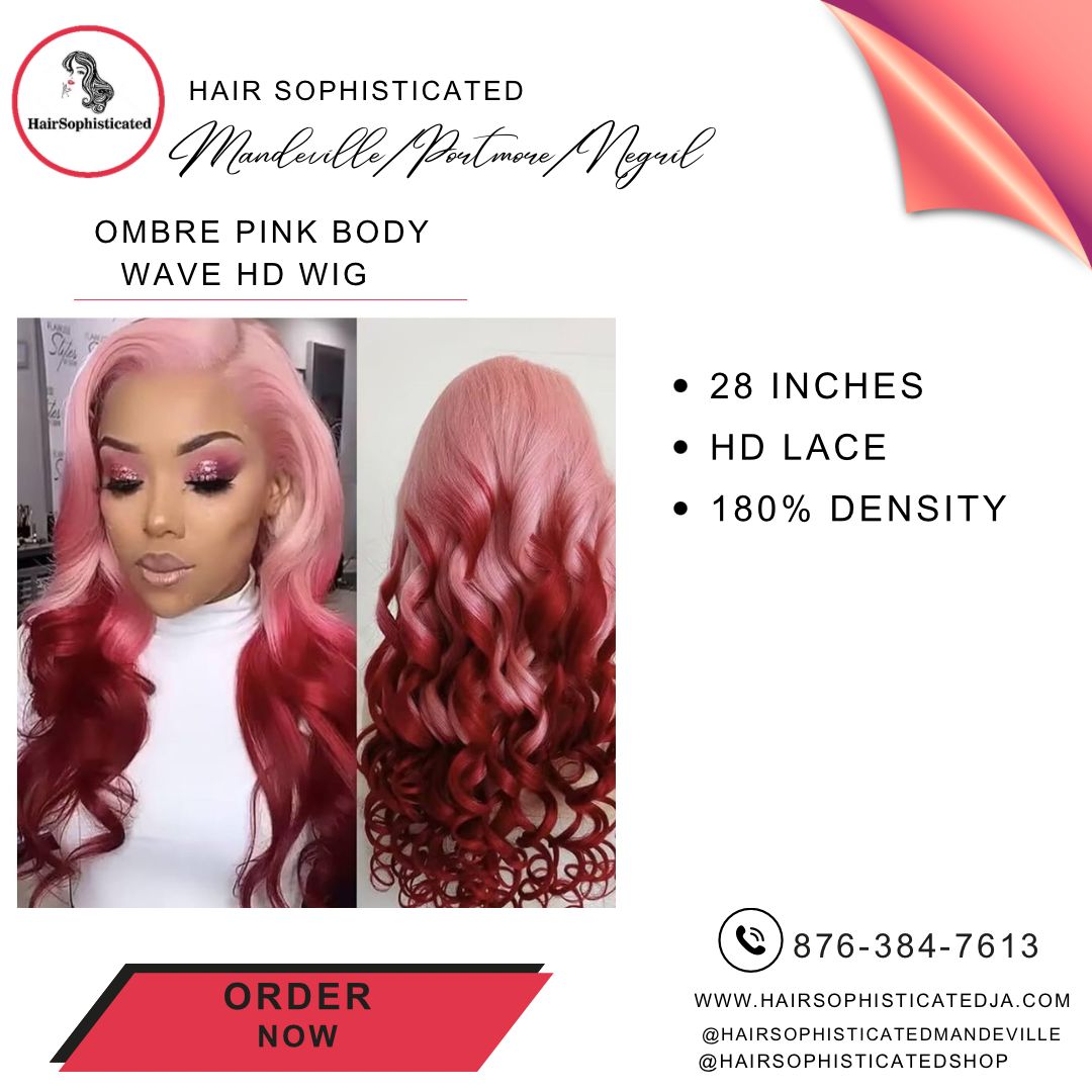 Ombre pink body wave HD wig