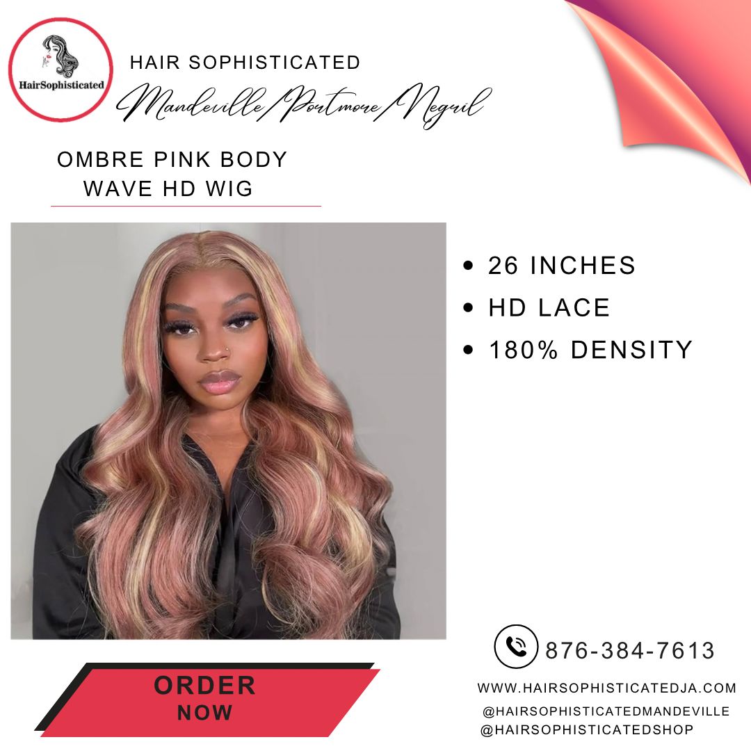 Ombre pink body wave HD wig