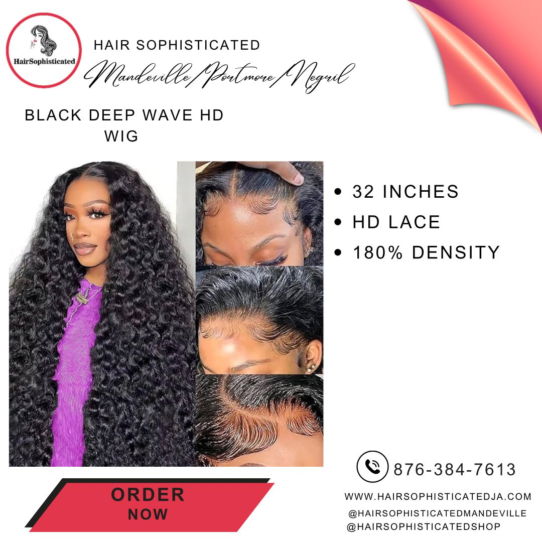 Black deep wave HD wig