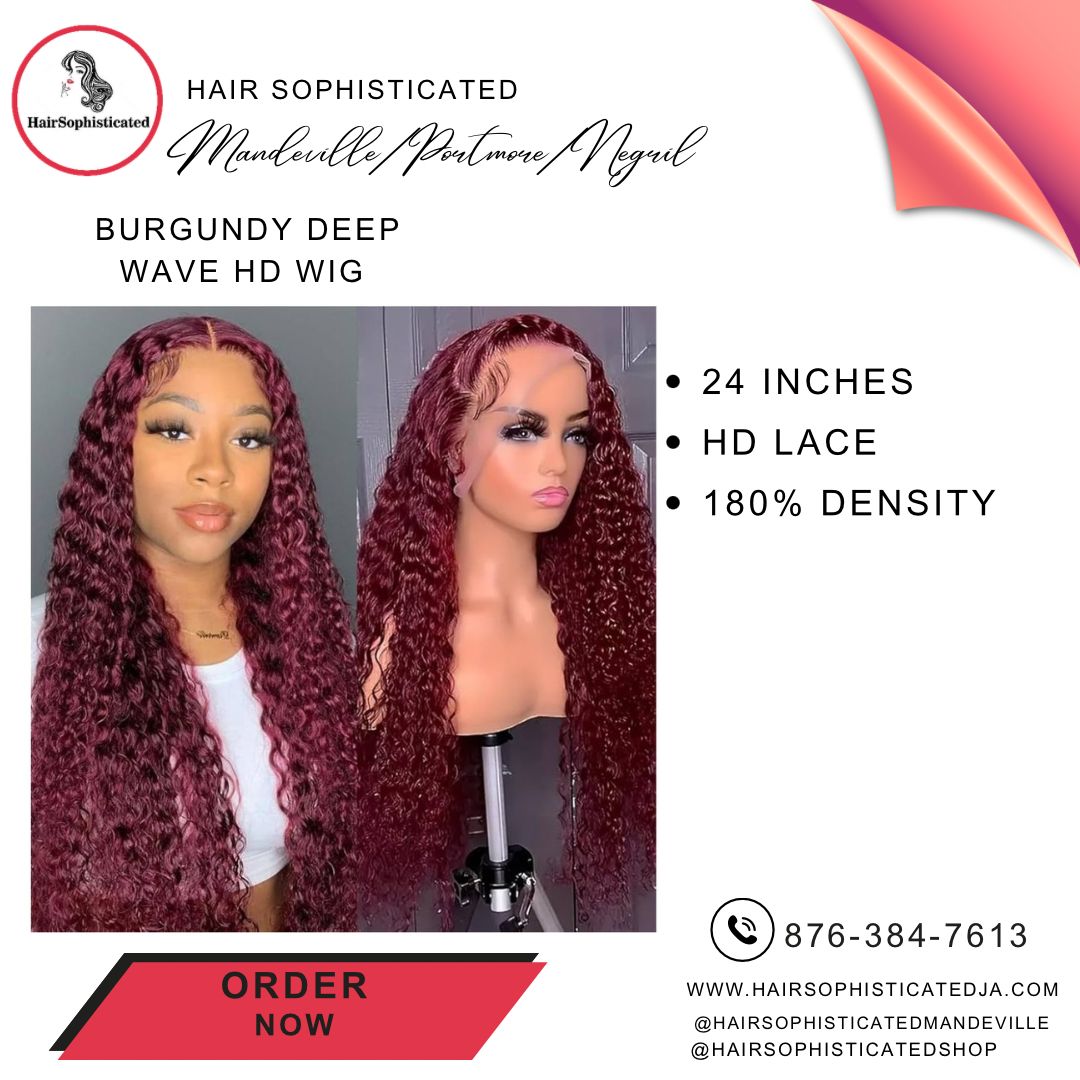Burgundy deep wave HD wig