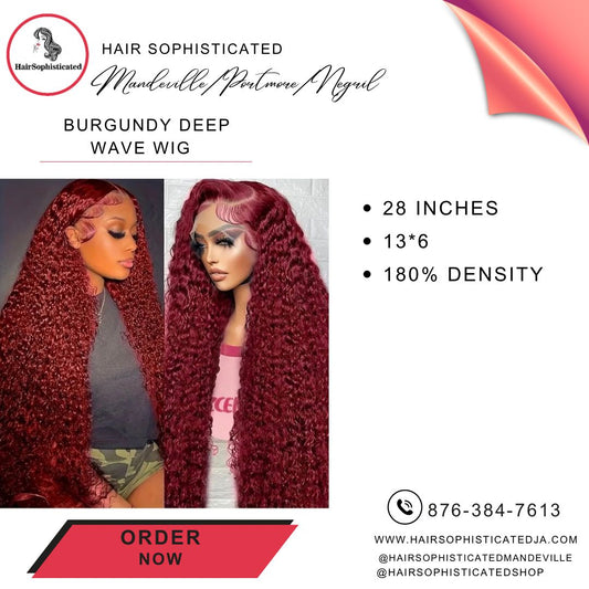 Burgundy deep wave wig