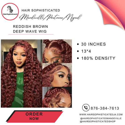 Reddish brown deep wave wig