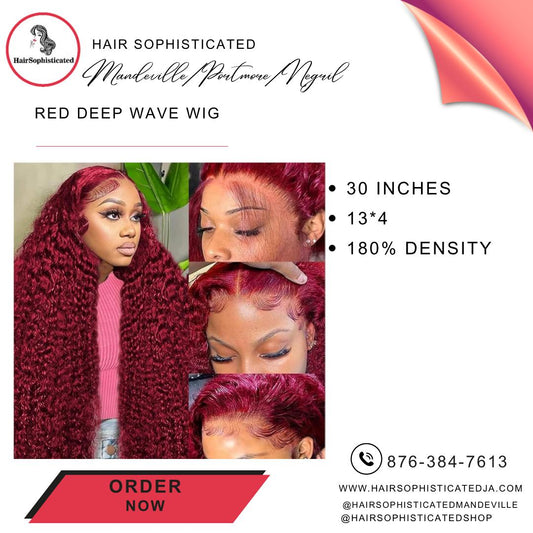 Red deep wave wig
