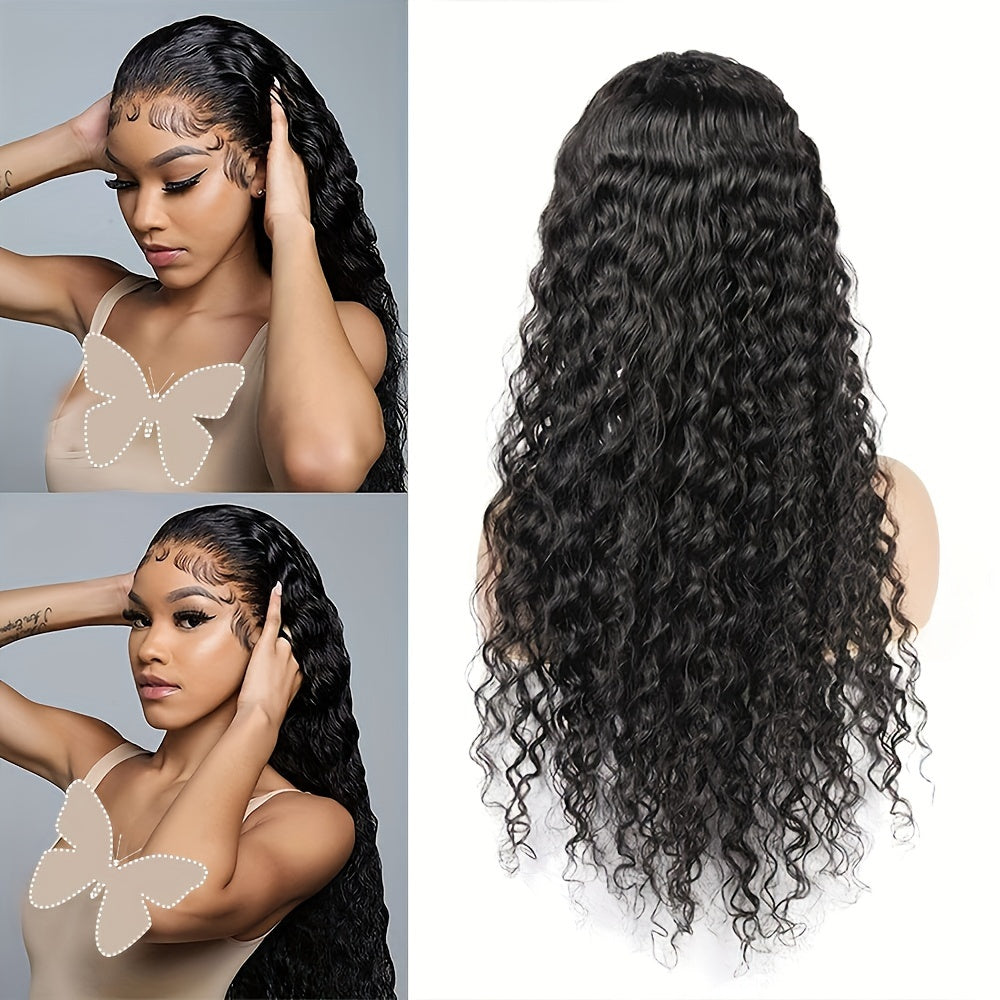 13*4 Water Wave Lace Front Glueless Human Hair Wig For Women - 200% Density, HD Deep Curly Frontal Wig - Wet And Wavy Ready To Wear