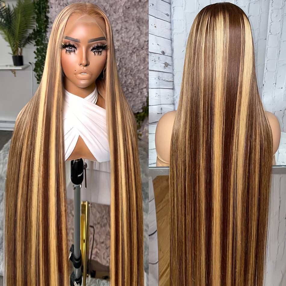 Hair Sophisticated P4/27 Highlight Straight Wig โ 13x4 HD Transparent Lace Front, Brazilian Human Hair, 180% Density, Pre-Plucked Natural Hairline