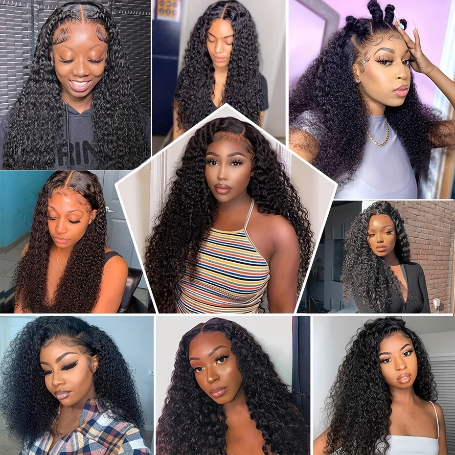 180% Density Deep Wave Lace Front Wig - 4x4 Transparent Closure, Human Hair, Natural Black Color, Wet and Wavy Look with Baby Hair for Women, Versatile Hair Wig | Voluminous Hairstyle | Full Luxurious Wig