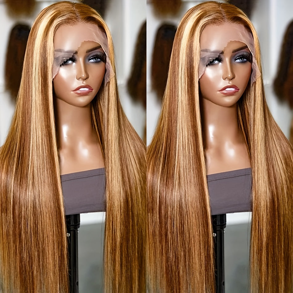 Hair Sophisticated P4/27 Highlight Straight Wig โ 13x4 HD Transparent Lace Front, Brazilian Human Hair, 180% Density, Pre-Plucked Natural Hairline